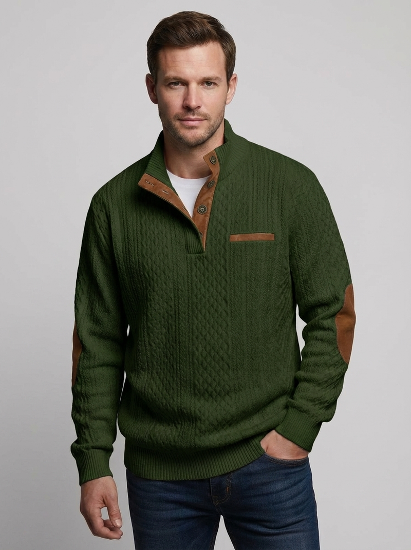 Men's Cable Knit Henley Pullover with Chest Pocket