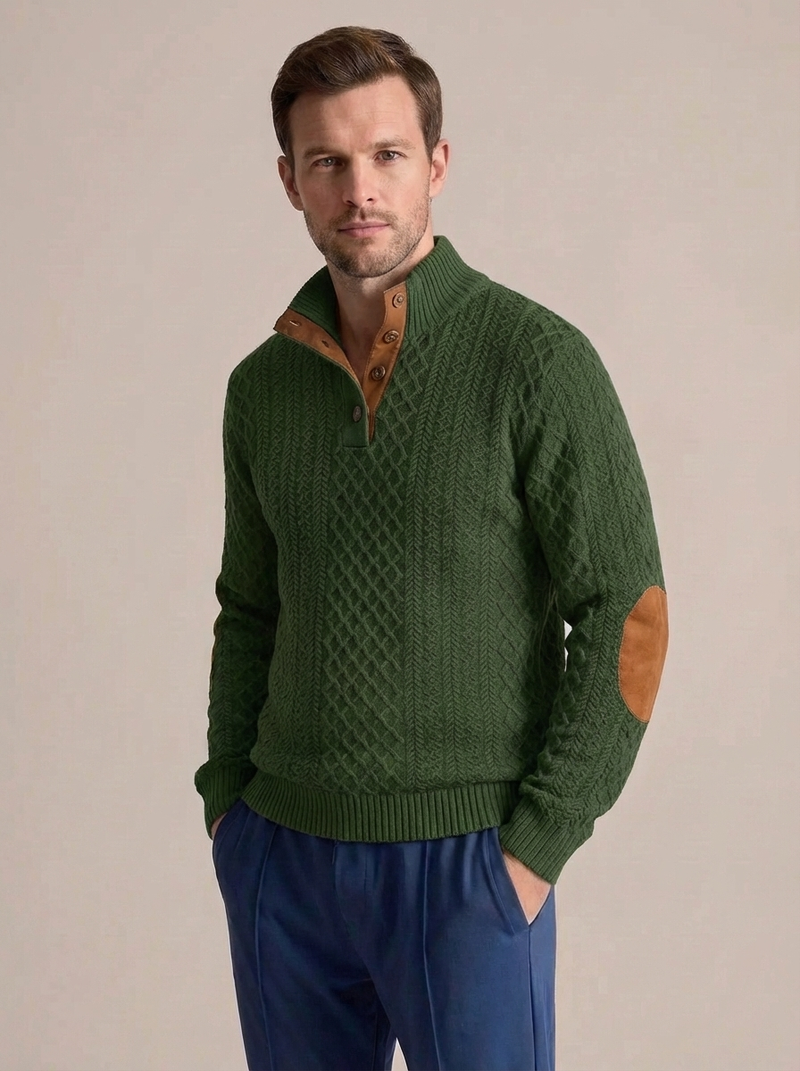 Men's Cable Knit Henley Pullover Sweater