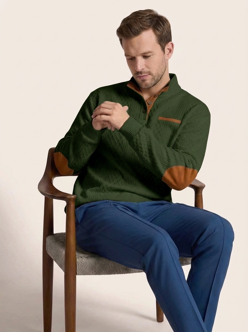 Men's Cable Knit Henley Pullover with Chest Pocket