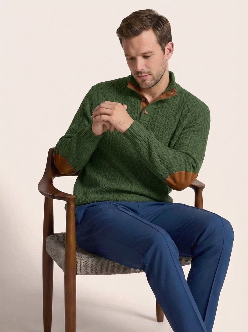 Men's Cable Knit Henley Pullover Sweater