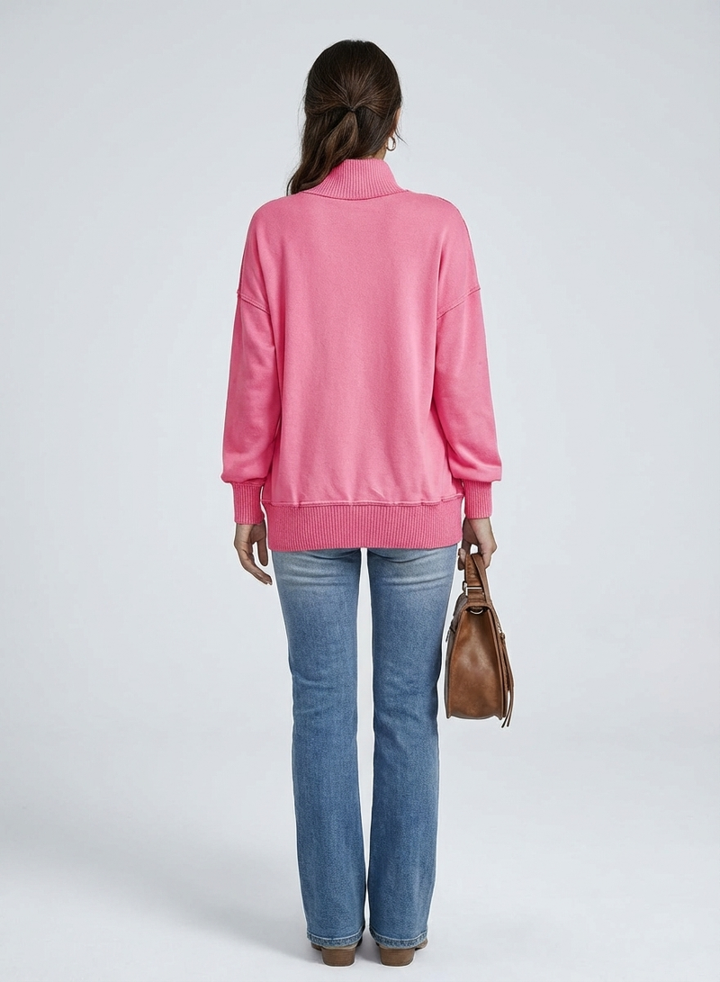 Women's Stand Neck Henley Sweatshirt Long Sleeve Lightweight Casual Pullover Top