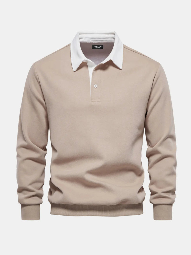 Men's Long Sleeve Polo Collar Sweatshirt - Casual Pullover Top