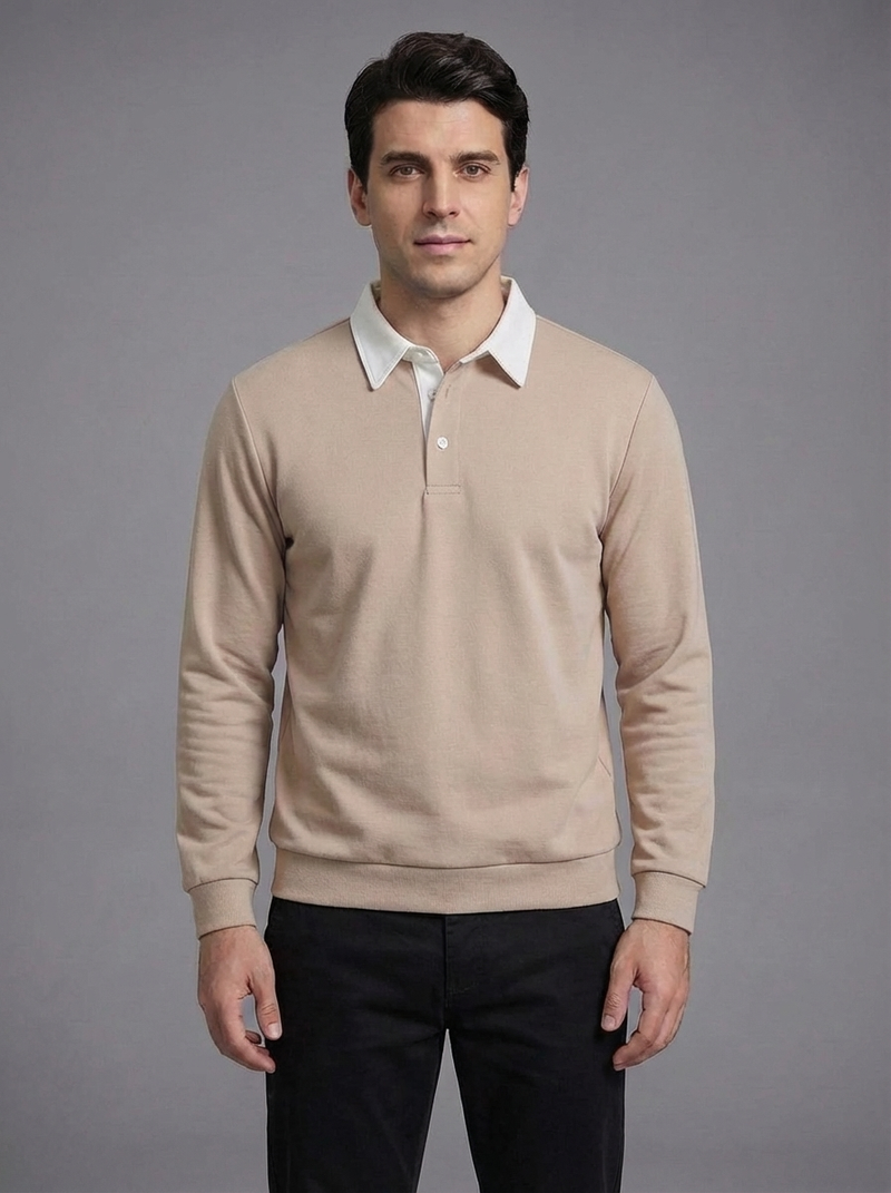 Men's Long Sleeve Polo Collar Sweatshirt - Casual Pullover Top