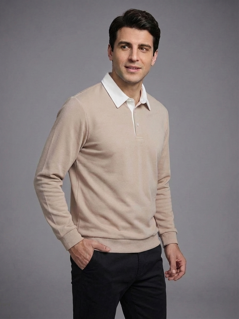 Men's Long Sleeve Polo Collar Sweatshirt - Casual Pullover Top