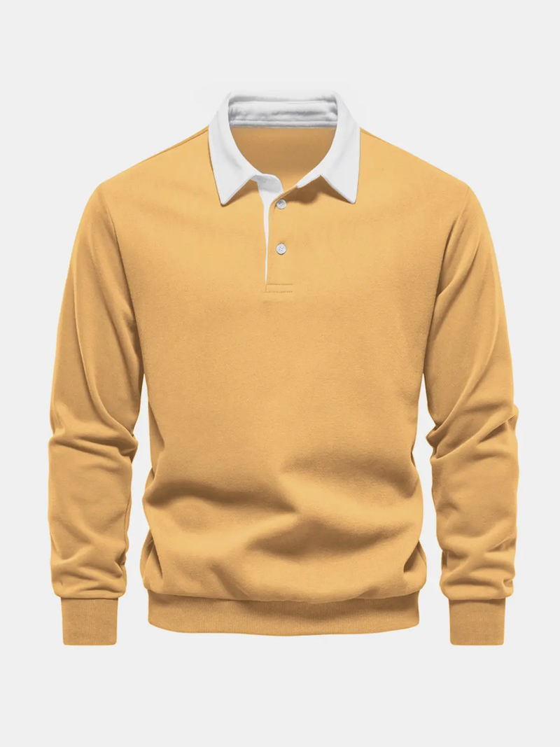 Men's Long Sleeve Polo Collar Sweatshirt - Casual Pullover Top