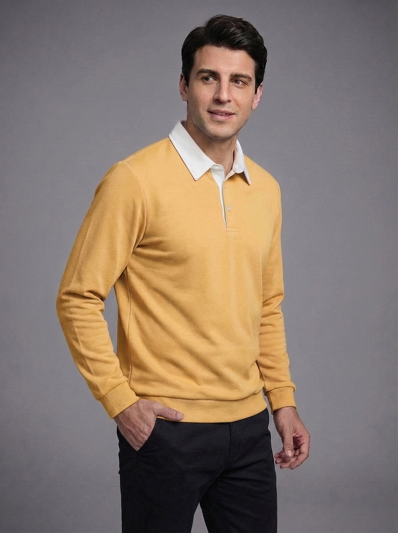 Men's Long Sleeve Polo Collar Sweatshirt - Casual Pullover Top