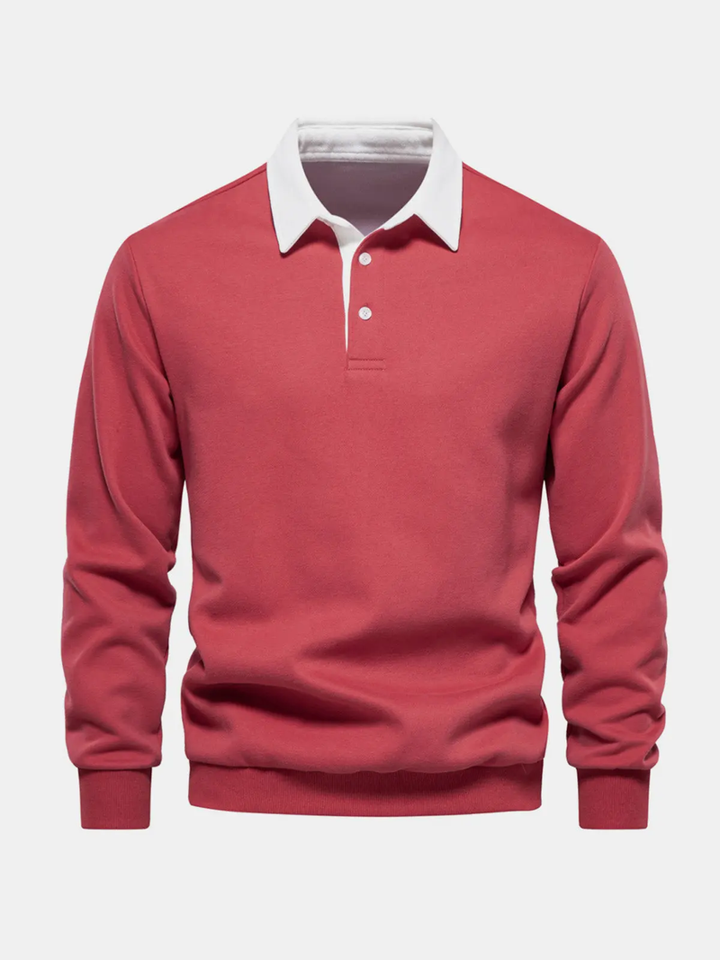 Men's Long Sleeve Polo Collar Sweatshirt - Casual Pullover Top