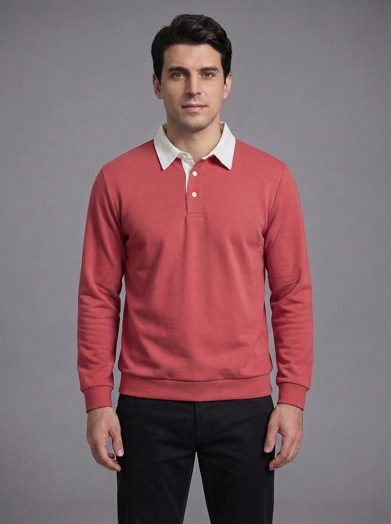 Men's Long Sleeve Polo Collar Sweatshirt - Casual Pullover Top