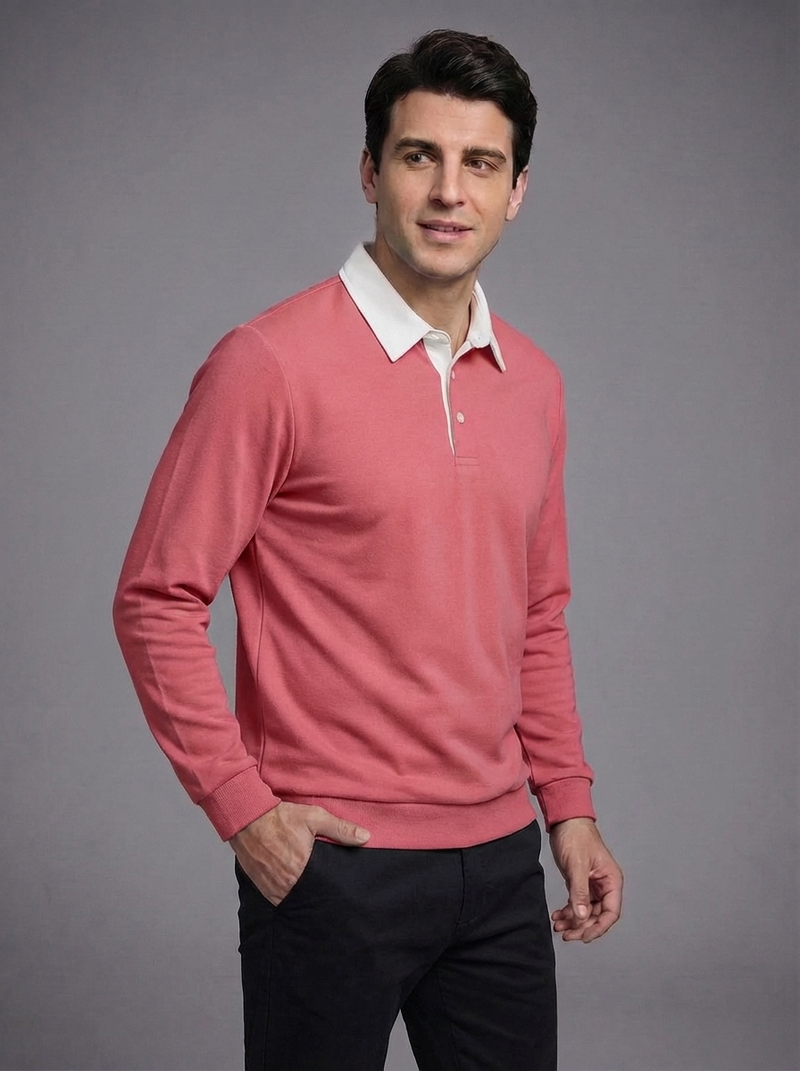 Men's Long Sleeve Polo Collar Sweatshirt - Casual Pullover Top