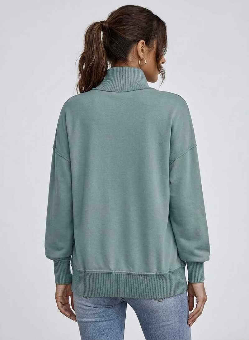 Women's Stand Neck Henley Sweatshirt Long Sleeve Lightweight Casual Pullover Top