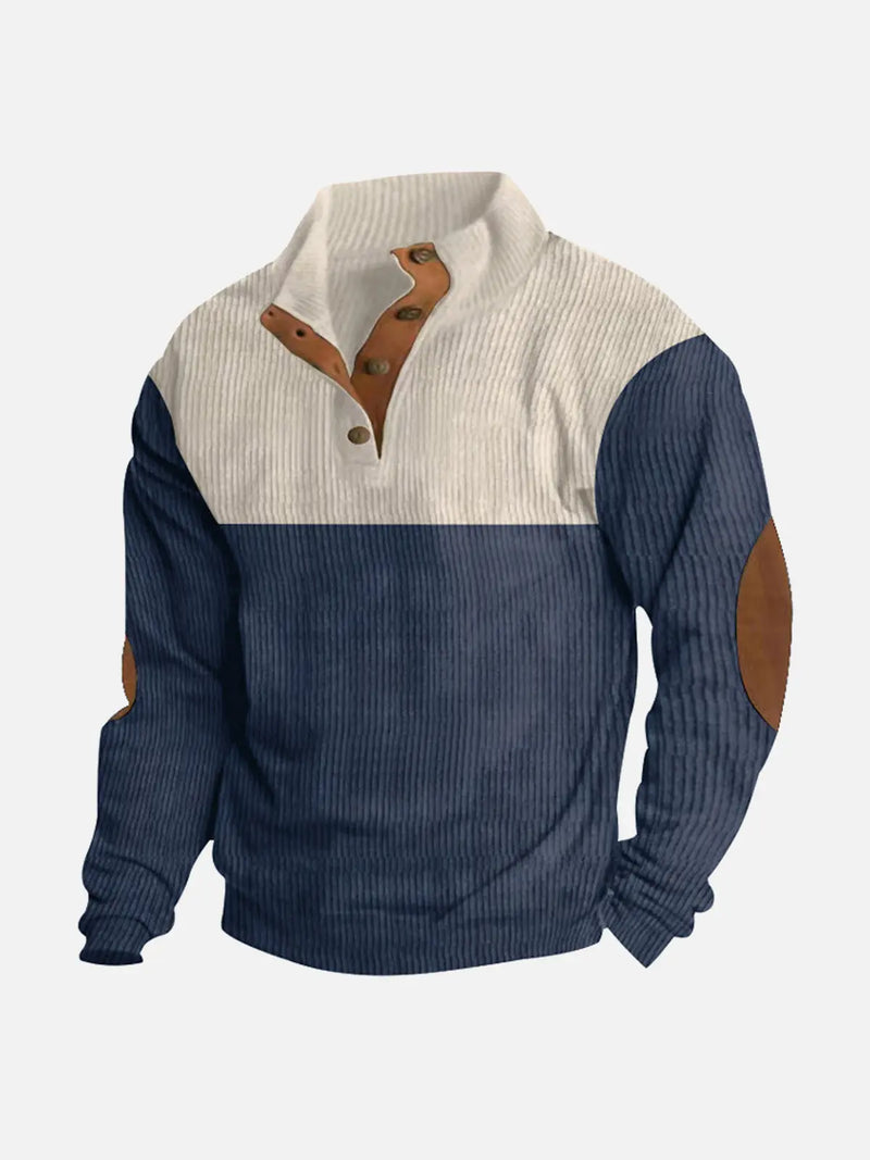 Men's Colorblock Henley Pullover Waffle Knit Sweatshirt