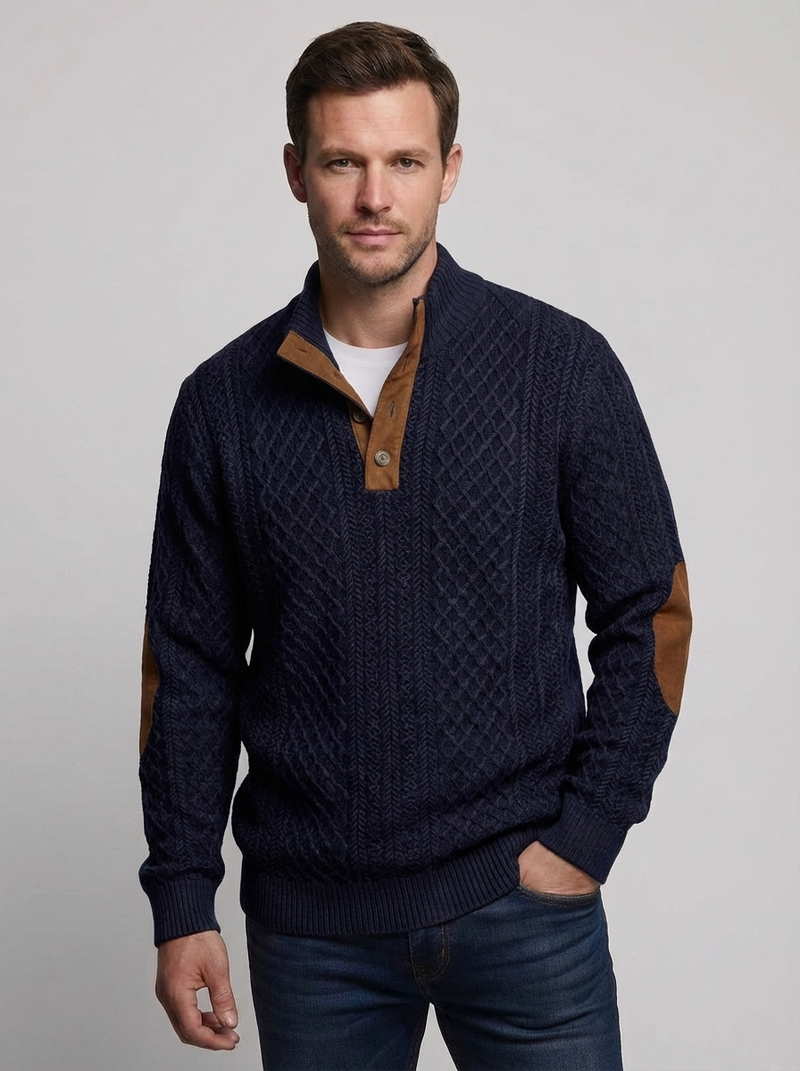 Men's Cable Knit Henley Pullover Sweater