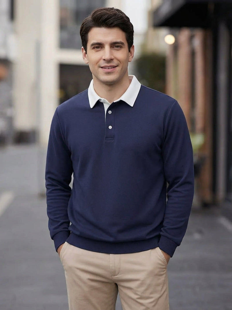 Men's Long Sleeve Polo Collar Sweatshirt - Casual Pullover Top