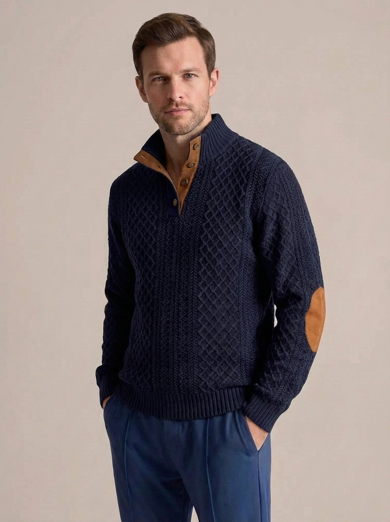 Men's Cable Knit Henley Pullover Sweater