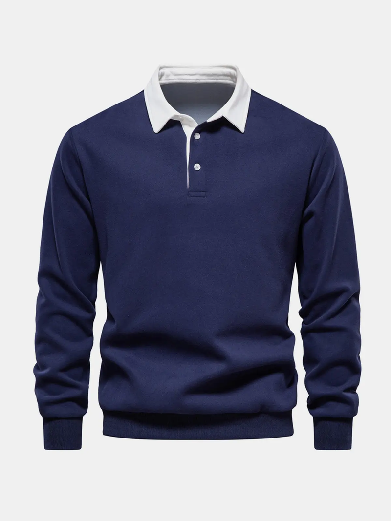 Men's Long Sleeve Polo Collar Sweatshirt - Casual Pullover Top