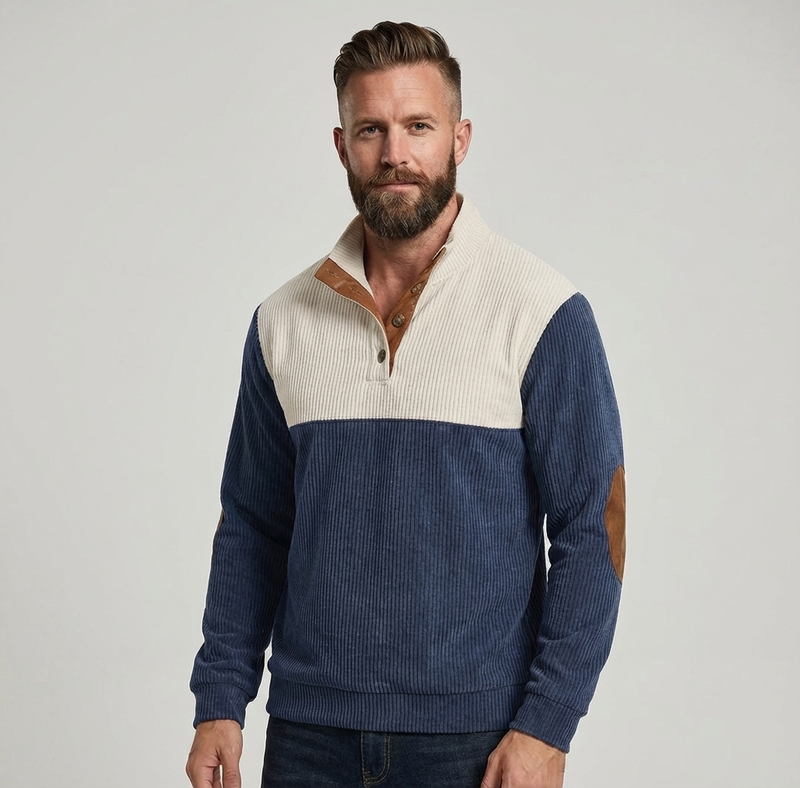Men's Colorblock Henley Pullover Waffle Knit Sweatshirt
