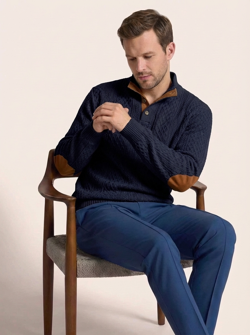 Men's Cable Knit Henley Pullover Sweater