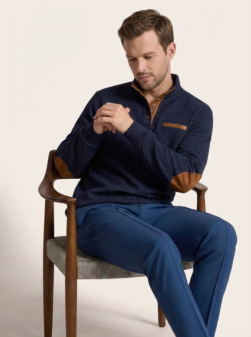 Men's Cable Knit Henley Pullover with Chest Pocket