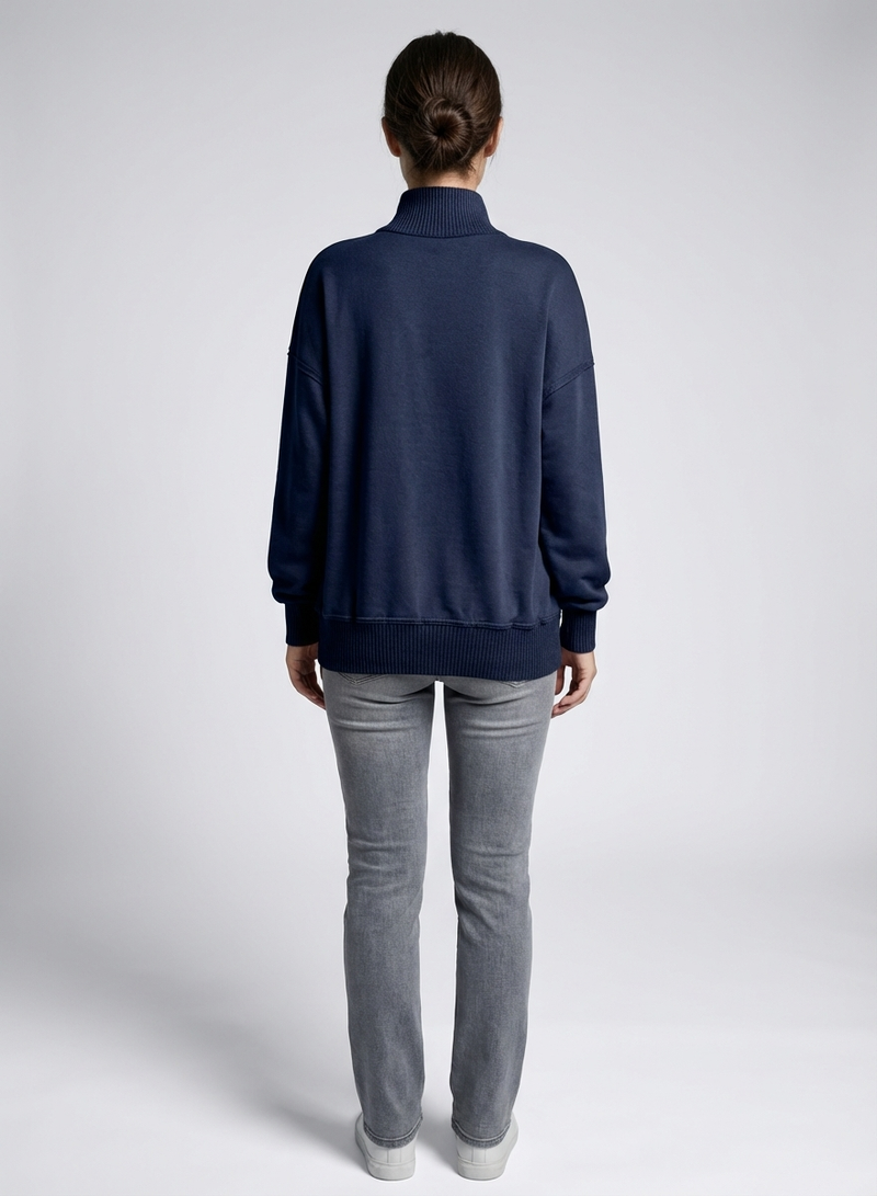 Women's Stand Neck Henley Sweatshirt Long Sleeve Lightweight Casual Pullover Top