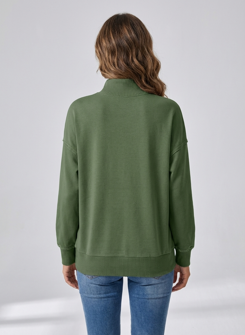 Women's Stand Neck Henley Sweatshirt Long Sleeve Lightweight Casual Pullover Top