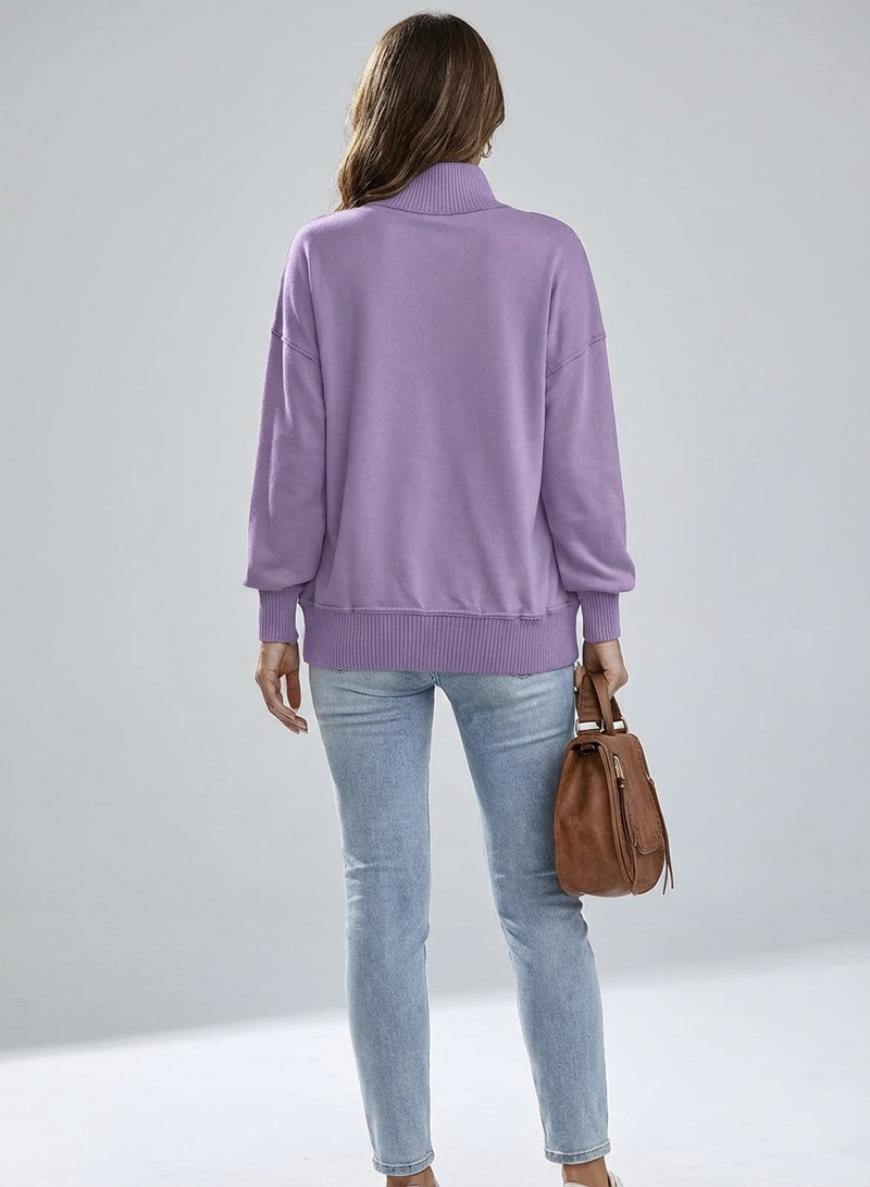 Women's Stand Neck Henley Sweatshirt Long Sleeve Lightweight Casual Pullover Top
