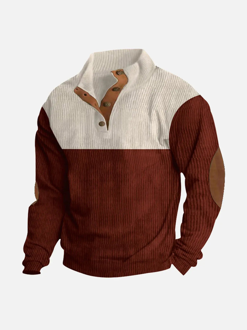 Men's Colorblock Henley Pullover Waffle Knit Sweatshirt