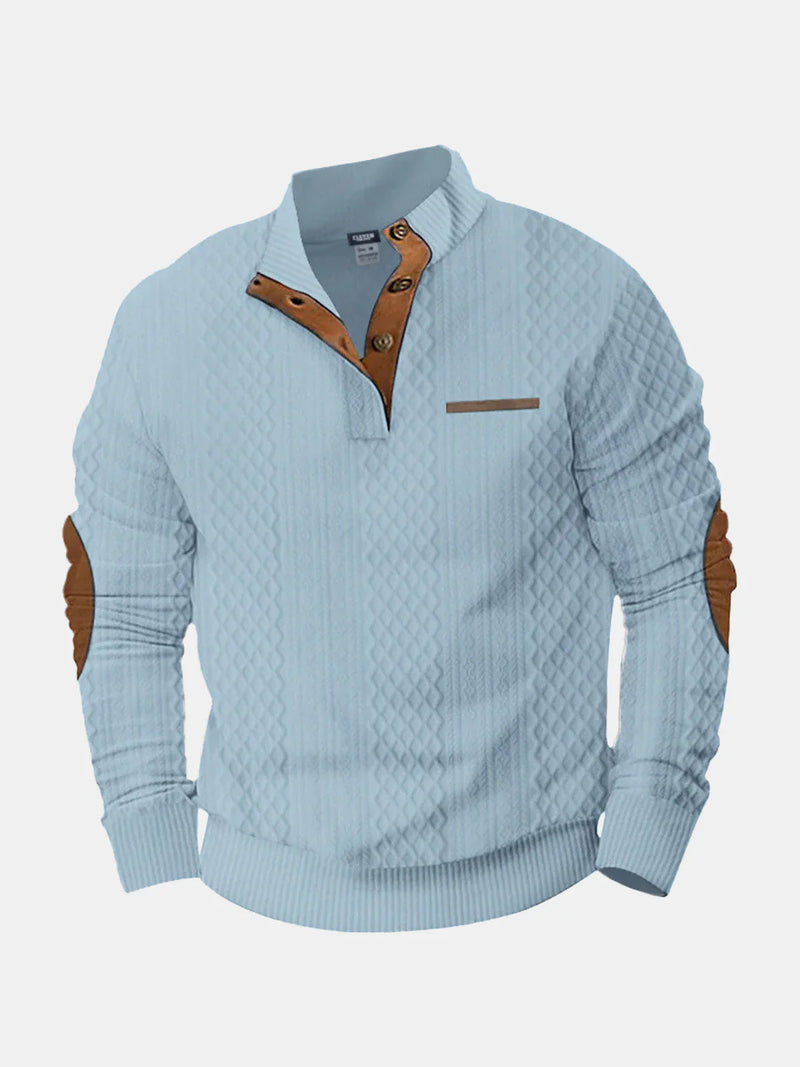 Men's Cable Knit Henley Pullover with Chest Pocket