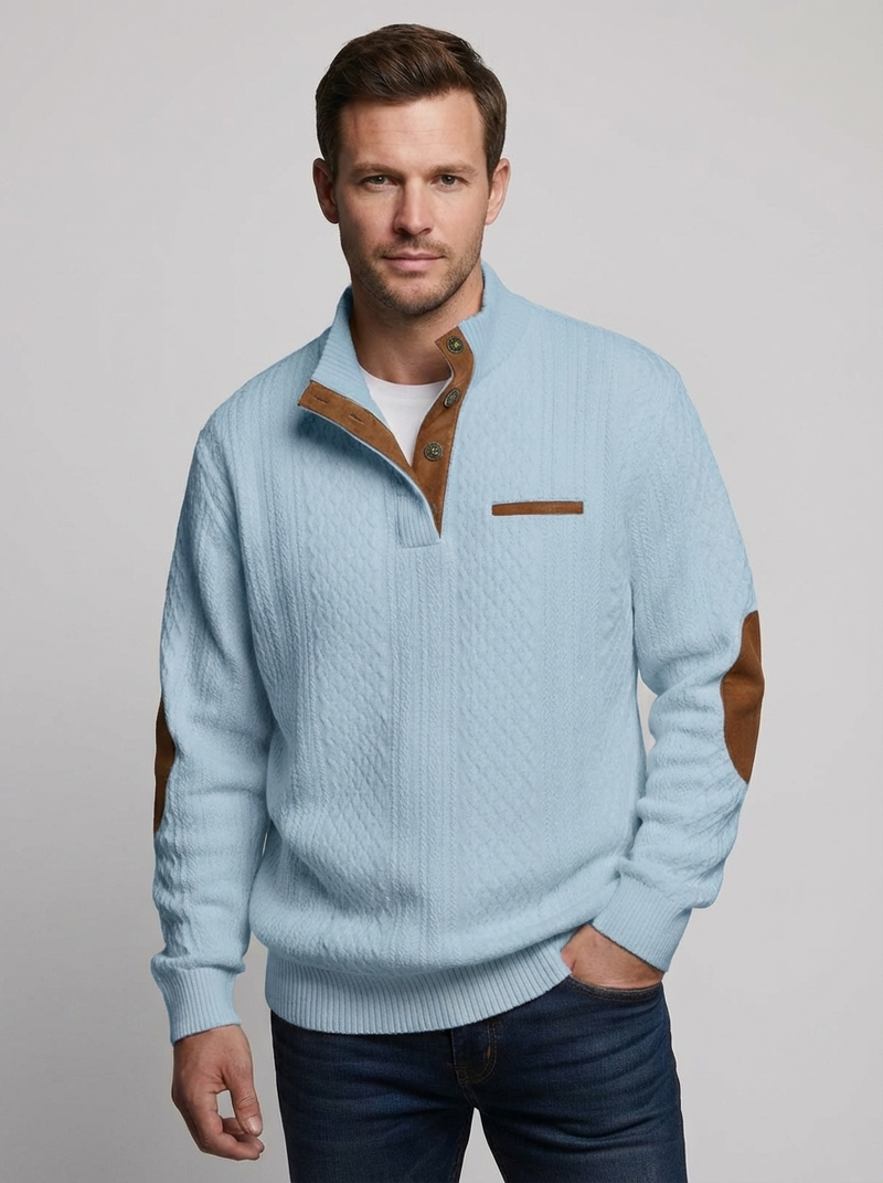 Men's Cable Knit Henley Pullover with Chest Pocket