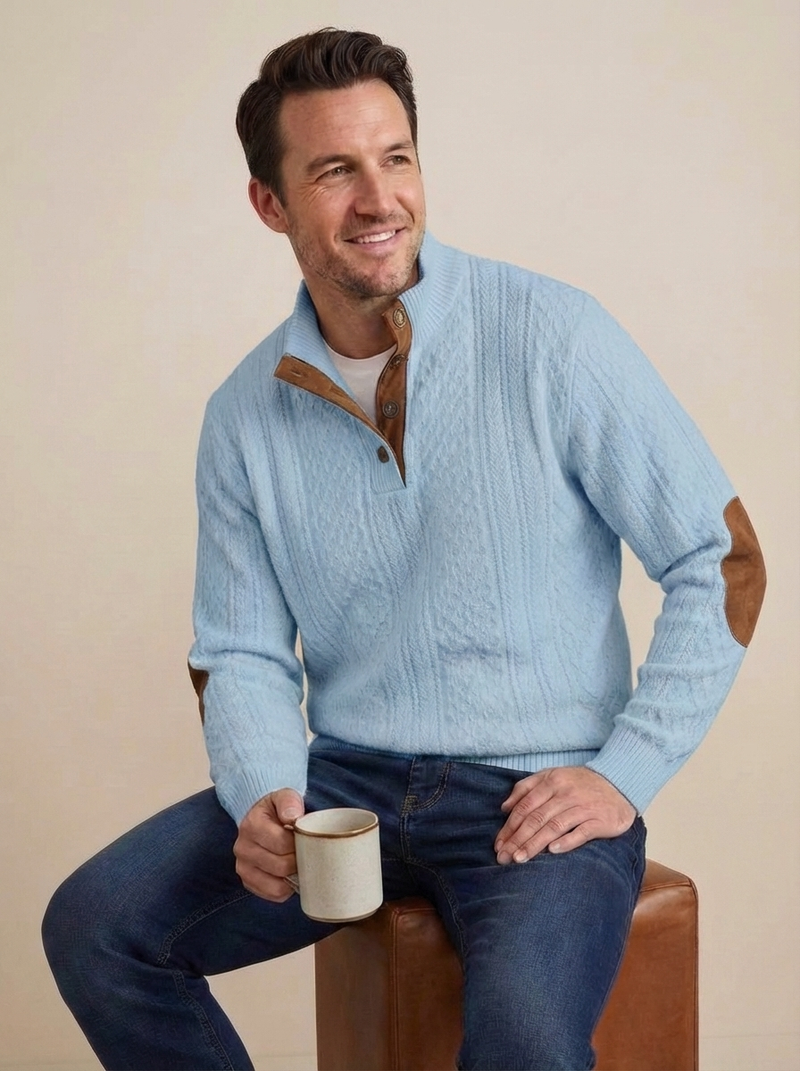 Men's Cable Knit Henley Pullover Sweater