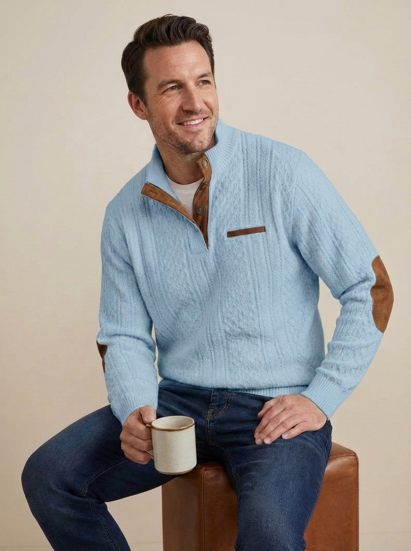 Men's Cable Knit Henley Pullover with Chest Pocket