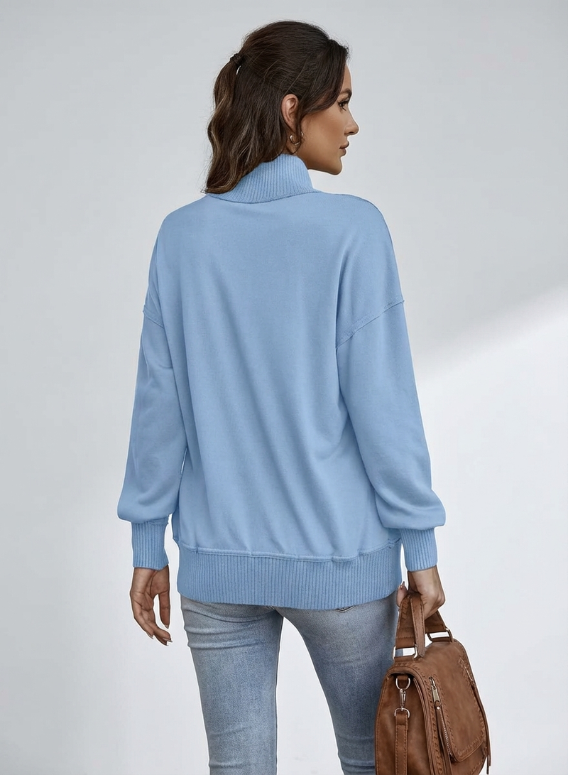 Women's Stand Neck Henley Sweatshirt Long Sleeve Lightweight Casual Pullover Top