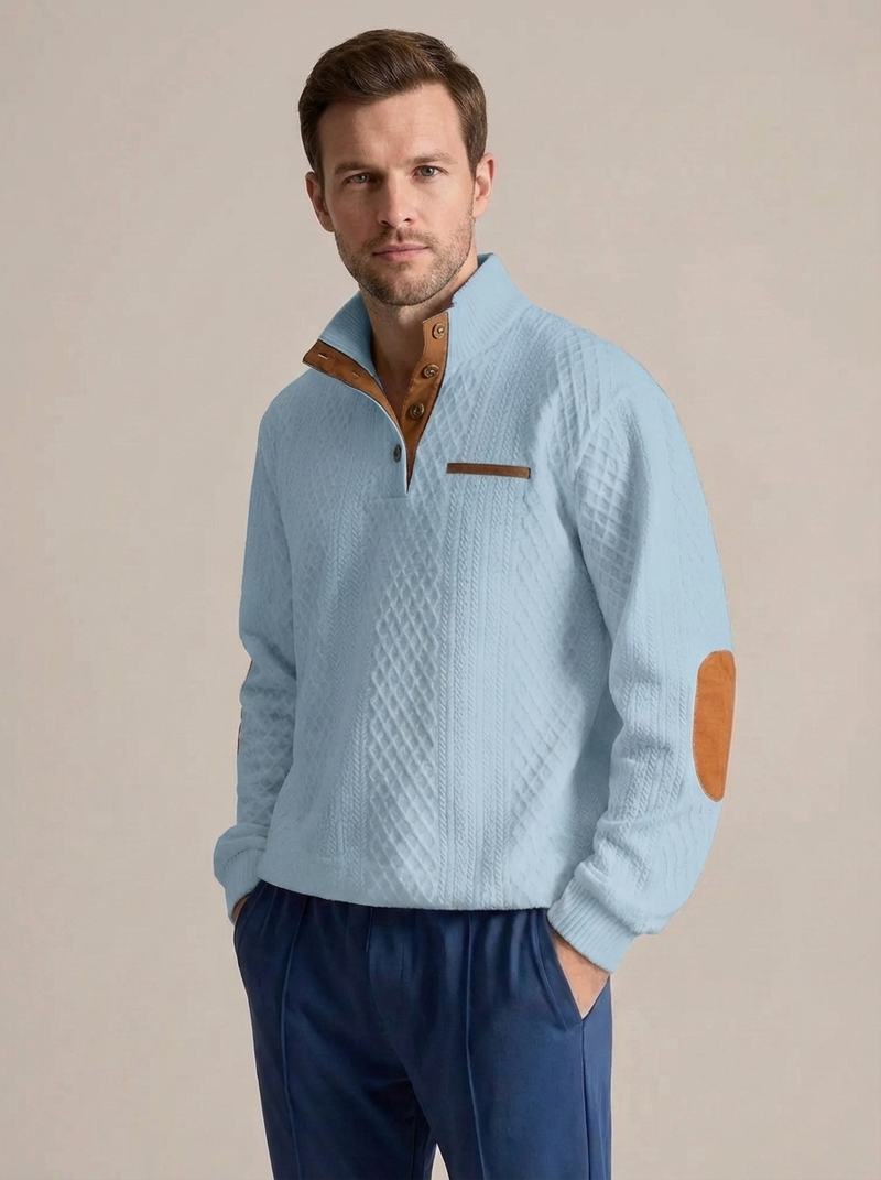 Men's Cable Knit Henley Pullover with Chest Pocket