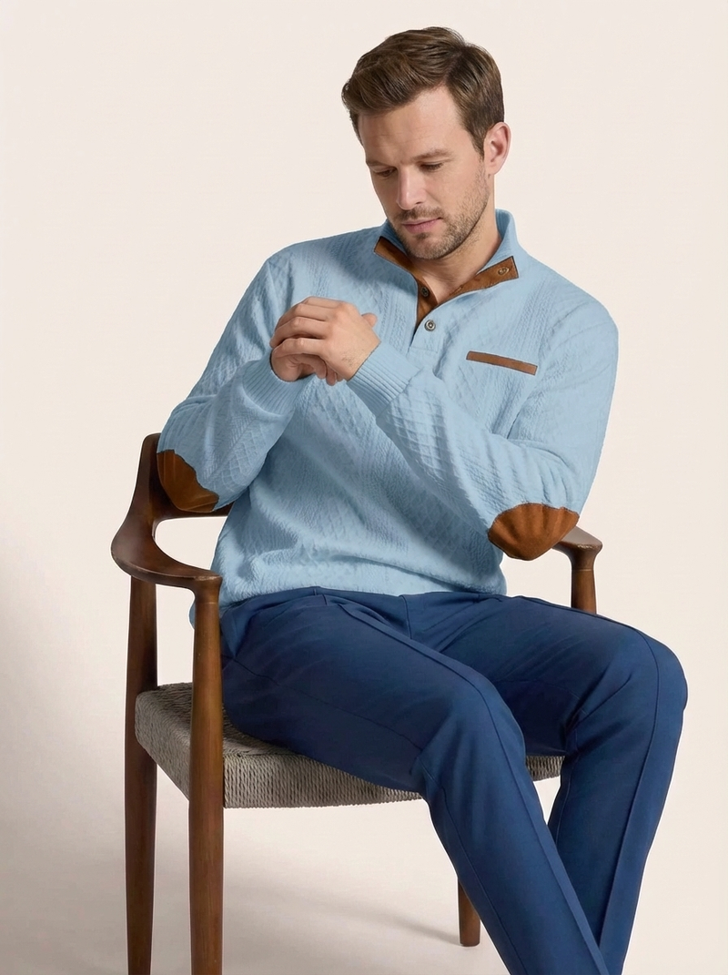 Men's Cable Knit Henley Pullover with Chest Pocket