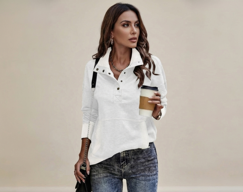 Women's Stand Neck Henley Sweatshirt Long Sleeve Lightweight Casual Pullover Top