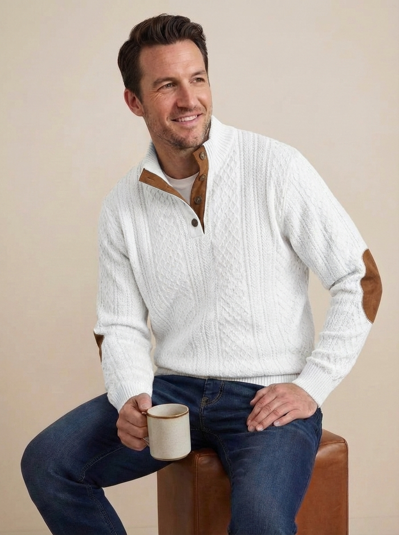 Men's Cable Knit Henley Pullover Sweater