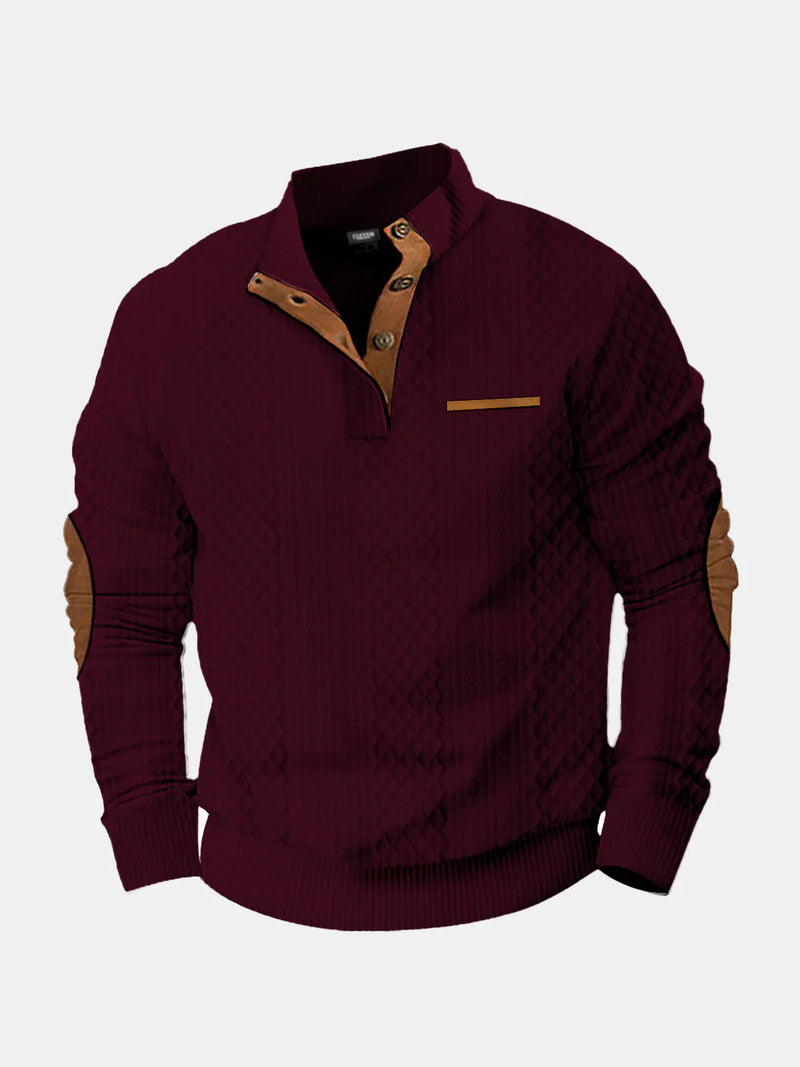 Men's Cable Knit Henley Pullover with Chest Pocket