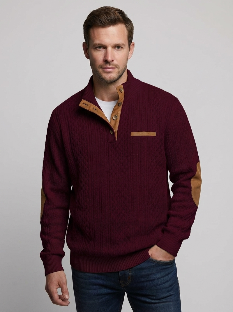 Men's Cable Knit Henley Pullover with Chest Pocket