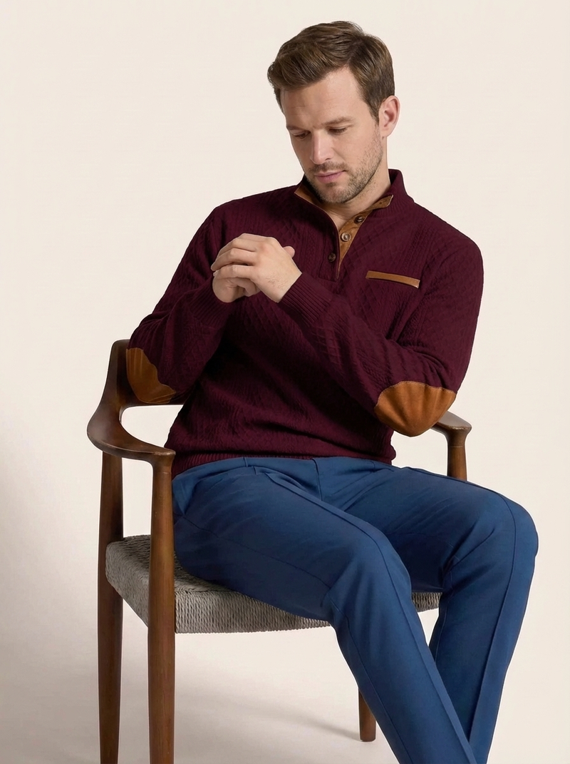 Men's Cable Knit Henley Pullover with Chest Pocket