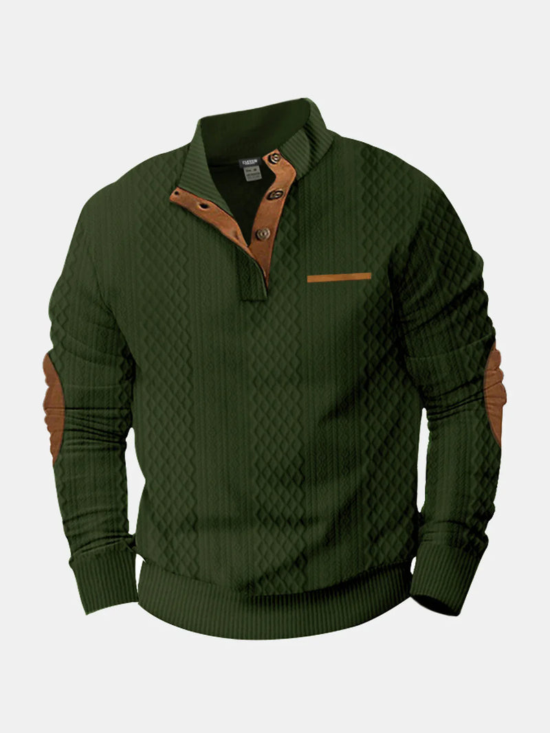 Men's Cable Knit Henley Pullover with Chest Pocket