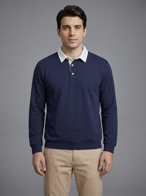 Men's Long Sleeve Polo Collar Sweatshirt - Casual Pullover Top