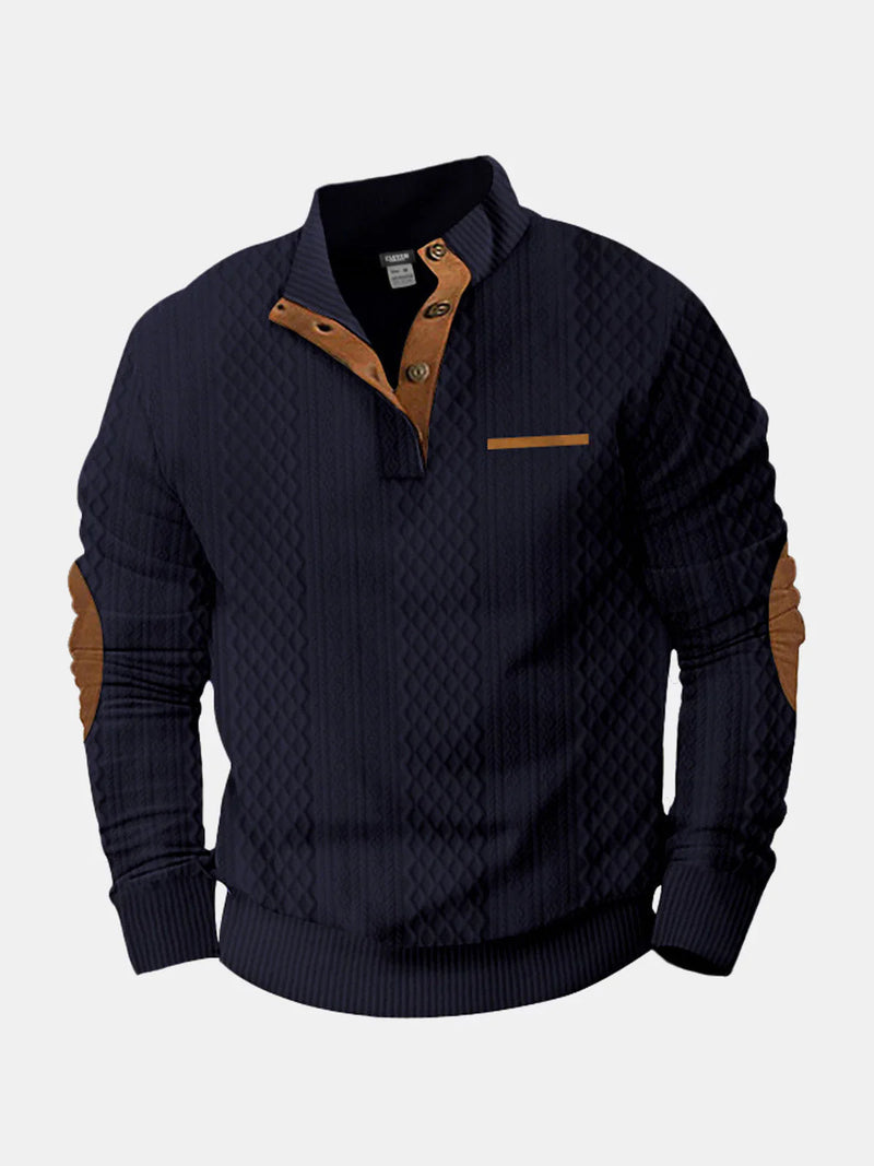 Men's Cable Knit Henley Pullover with Chest Pocket