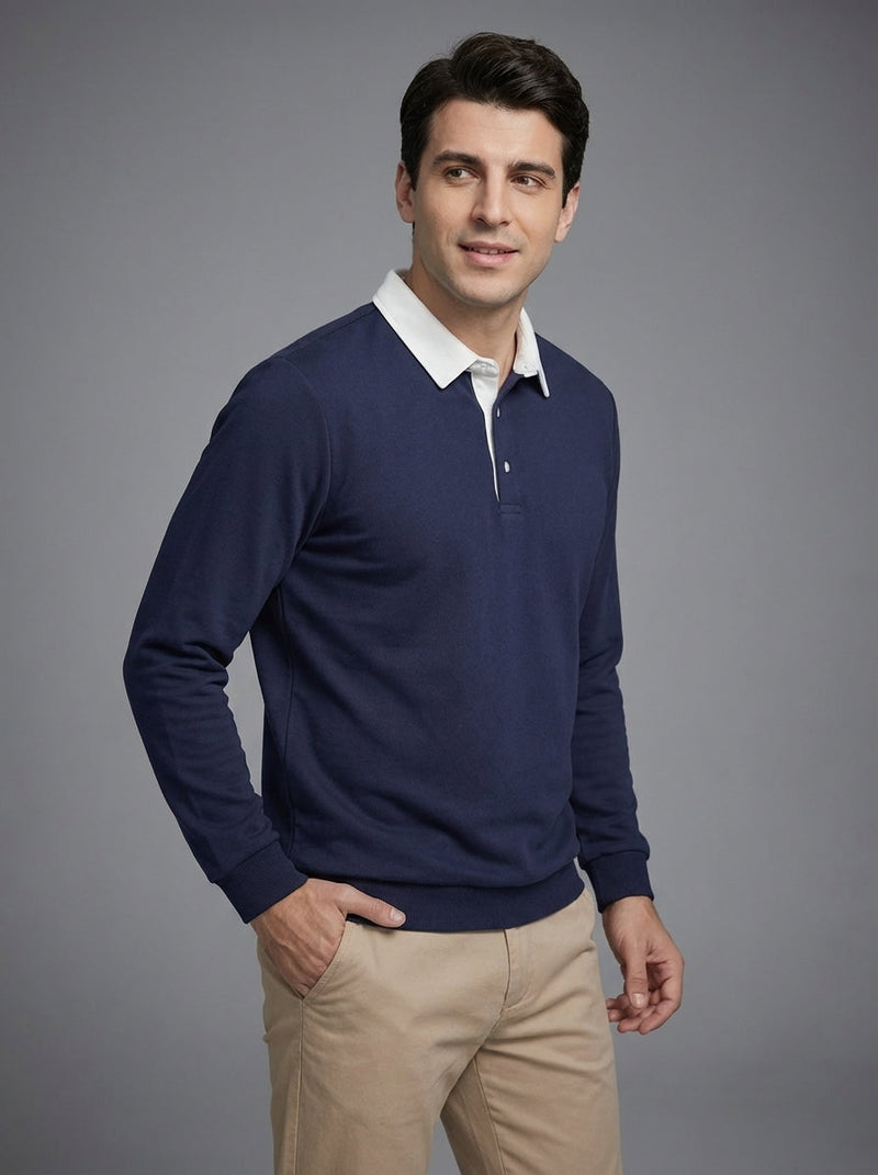 Men's Long Sleeve Polo Collar Sweatshirt - Casual Pullover Top