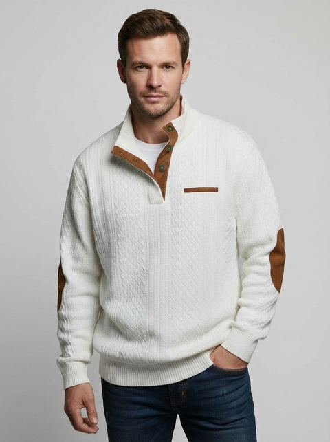 Men's Cable Knit Henley Pullover with Chest Pocket