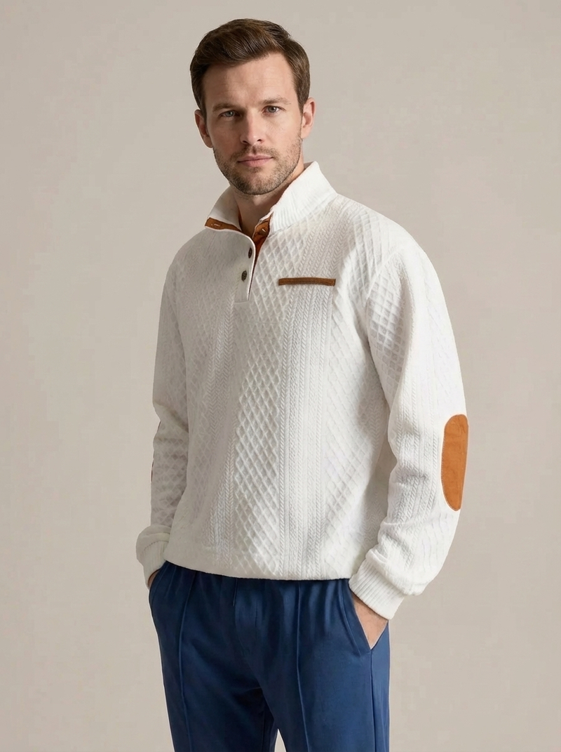 Men's Cable Knit Henley Pullover with Chest Pocket