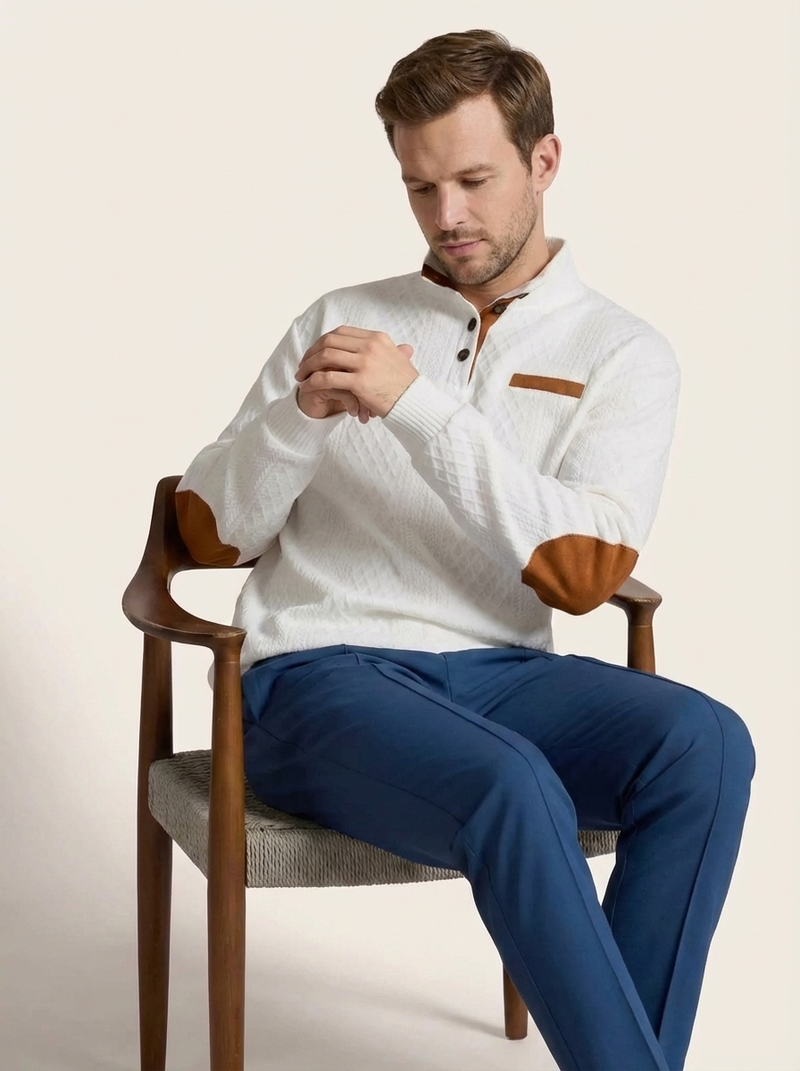 Men's Cable Knit Henley Pullover with Chest Pocket