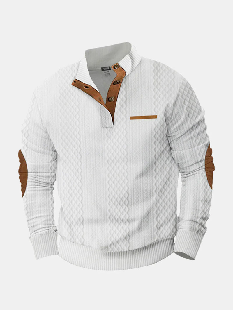 Men's Cable Knit Henley Pullover with Chest Pocket