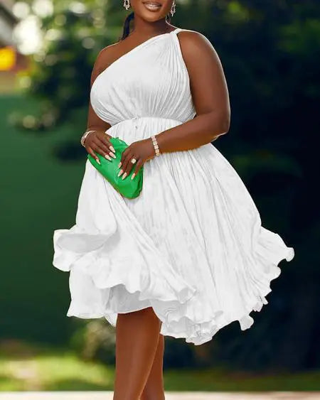 Vestido de fiesta plisado de un solo hombro 