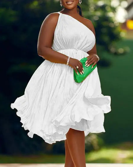 Vestido de fiesta plisado de un solo hombro 