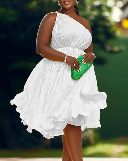 Vestido de fiesta plisado de un solo hombro 