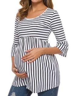 Casual Striped Crop-sleeve Maternity Tee